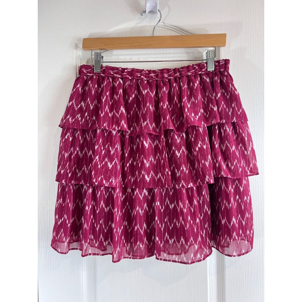 Gap Women's Ruffle Tiered Pull On Mini Skirt Kidney Bean Maroon Print Size M